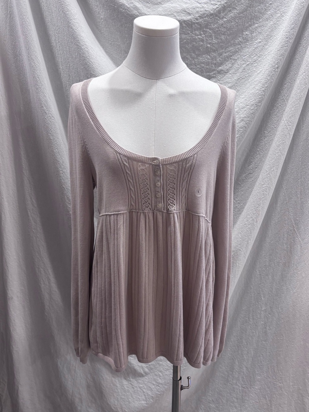 Aeropostale Babydoll Henley Long Sleeve Sweater Oatmeal Beige Tan Large NWT